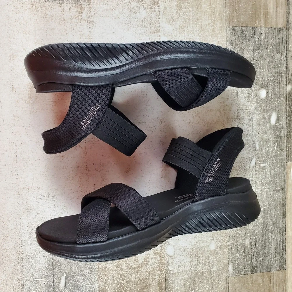 Skechers Slip-Ins Ultra Flex 3.0 Never Better Womens Sandal Sz 6 Black Slingback